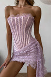 Sheer Lace Strapless Corset Mini Dress