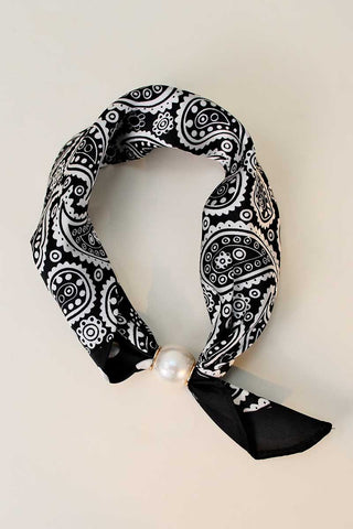 Paisley Print Pearl Buckle Neck Scarf