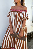 Off-Shoulder Puff Sleeve Striped Maxi Dress