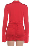 Deep V-Neck Ruched Long Sleeve Mini Dress