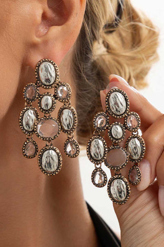 Oval Stone Beaded Chandelier Earrings