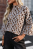Leopard Print Mock Neck Bell Sleeve Sweater