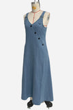 Button-Detail Denim Strap Maxi Dress