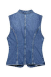 Button Asymmetric Stand Collar Vest