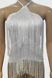 Fringe Halter Sleeveless Crop Top