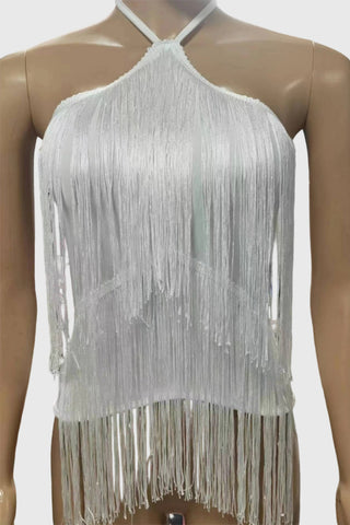 Fringe Halter Sleeveless Crop Top