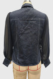 Sheer Sleeve Button-Front Denim Shirt