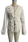 Fringe Trim Open Front Long Sleeve Jacket