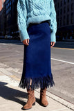 Fringe Hem Slip Midi Skirt