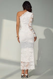 One-Shoulder Lace Midi Dress