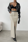 High-Waist Slit Faux Leather Maxi Skirt
