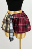 Plaid Patchwork Tie-Front Mini Skirt