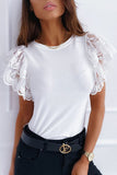 Lace Puff Sleeve Crew Neck Top