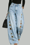 Wide-Leg Denim Jeans with Statement Details