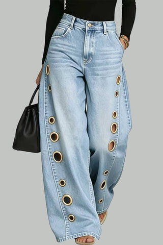 Wide-Leg Denim Jeans with Statement Details