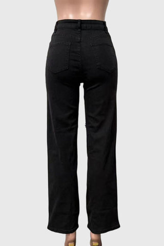 Stud Cutout All-Over Straight Jeans