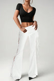 Sheer Lace Side Pleated Pants
