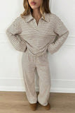 Striped Long Sleeve Collared Loungewear Set