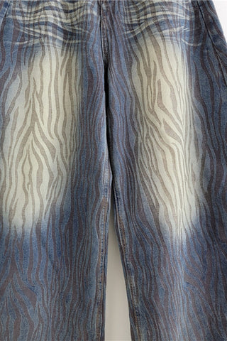 Zebra Print High-Waist Barrel Jeans