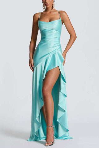 Ruffle High-Low Spaghetti Strap Casual Dress