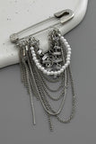 Layered Chain Tassel Safety Pin Brooch