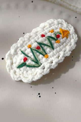 Crochet Christmas Tree and Bow Hair Clip