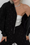 Rhinestone Zip-Up Hooded Sweatshirt