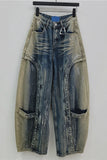 Studded Patchwork Distressed Barrel Jeans