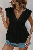 Ruffle-Sleeve Eyelet T-Shirt