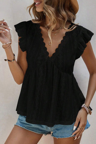 Ruffle-Sleeve Eyelet T-Shirt