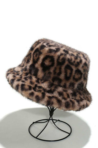 Faux Fur Leopard Print Bucket Hat