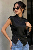 Satin Floral Mock Neck Sleeveless Tank