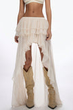 Tiered Ruffle High-Low Midi Skirt