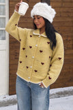 Heart Pattern Button-Front Knit Cardigan