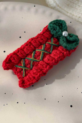 Crochet Christmas Tree and Bow Hair Clip
