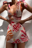 Tie-Strap Floral Bodycon Mini Dress