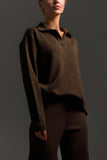Knit Collared Top and Wide-Leg Pants Set