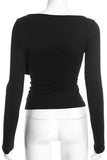 Ruched Boat Neck Long Sleeve Crop Top
