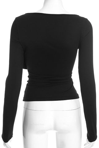 Ruched Boat Neck Long Sleeve Crop Top
