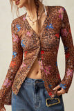 Floral Leopard Print Button-Front Blouse