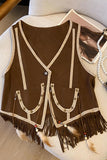 Fringe Detail Button-Front Vest