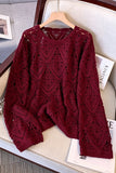 Open-Knit Crochet Crew Neck Sweater