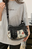 Floral Patch Zipper Drawstring Bag