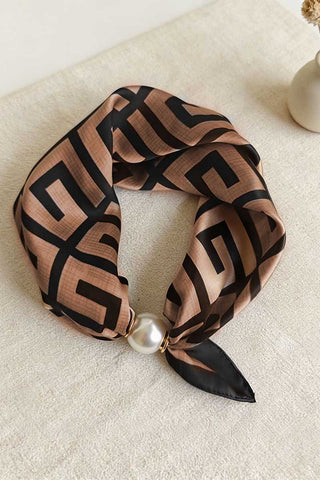 Paisley Print Satin Scarf with Pearl Ring