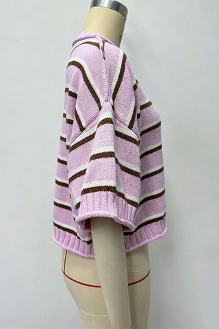 Striped Crew Neck Drop Shoulder Sweater