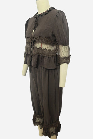 Lace-Trimmed Peplum Pants Set