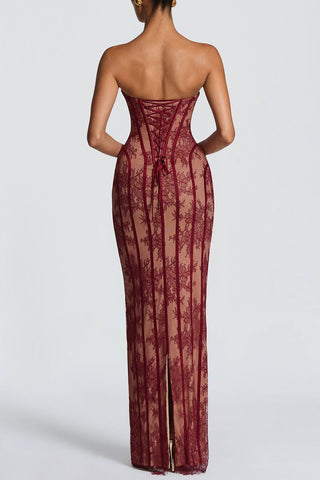 Floral Lace Strapless Maxi Dress