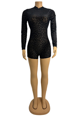 Lace Long Open-Back Sleeve Romper