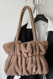 Braided Handle Faux Fur Tote Bag