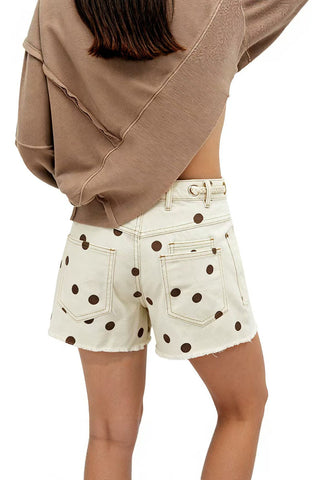 Drawstring Polka Dot Denim Shorts